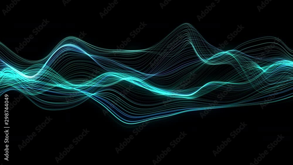 Poster 4k video. lines abstract. looped animation. wave pattern. dotted lines. neon waves. particles backgr