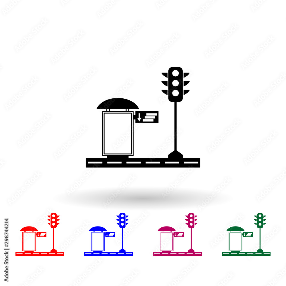 Poster train station advertising billboard multi color icon. simple glyph, flat vector of billboards icons 
