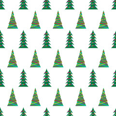 Seamless pattern with green Christmas tree