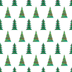 Seamless pattern with green Christmas tree