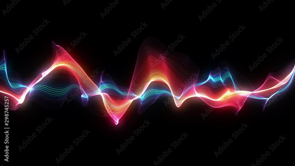 Poster 4k video. lines abstract. looped animation. wave pattern. dotted lines. neon waves. particles backgr