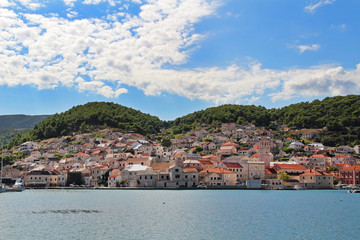 Fototapeta na wymiar Pucisca is small town on Island of Brac, popular touristic destination on Adriatic sea, Croatia.