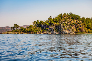 Panoramic island view on amazing bay Ionian Sea