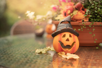 Halloween-Kürbis auf Gartentisch 29