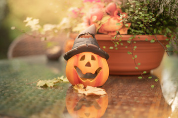 Halloween-Kürbis auf Gartentisch 30