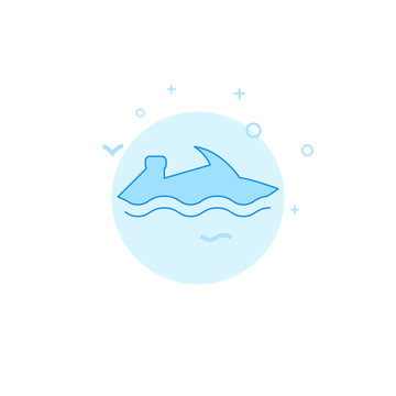 recommend clip art: Water bike, jetski flat vector icon. Filled line style. Blue monochrome design. Editable stroke