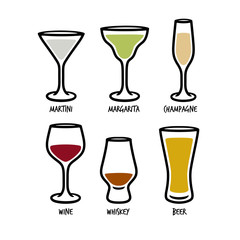 Set of glasses for beverages. Vector illustration.
