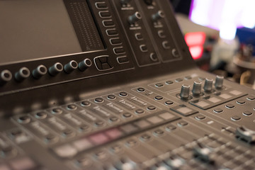 Audio sound mixer console. Audio mixer, music equipment. broadcasting tools, mixer, synthesizer....
