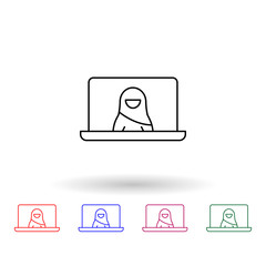 Video conference, muslim businesswoman multi color icon. Simple thin line, outline vector of muslim businesswoman icons for ui and ux, website or mobile application