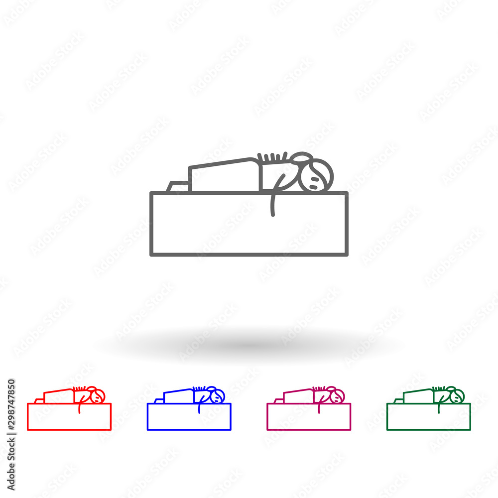 Poster acupuncture, physiotherapy, lying multi color icon. simple thin line, outline vector of physiotherap