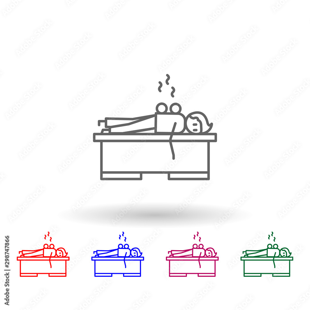 Poster cupping, physiotherapy, lying multi color icon. simple thin line, outline vector of physiotherapy ic
