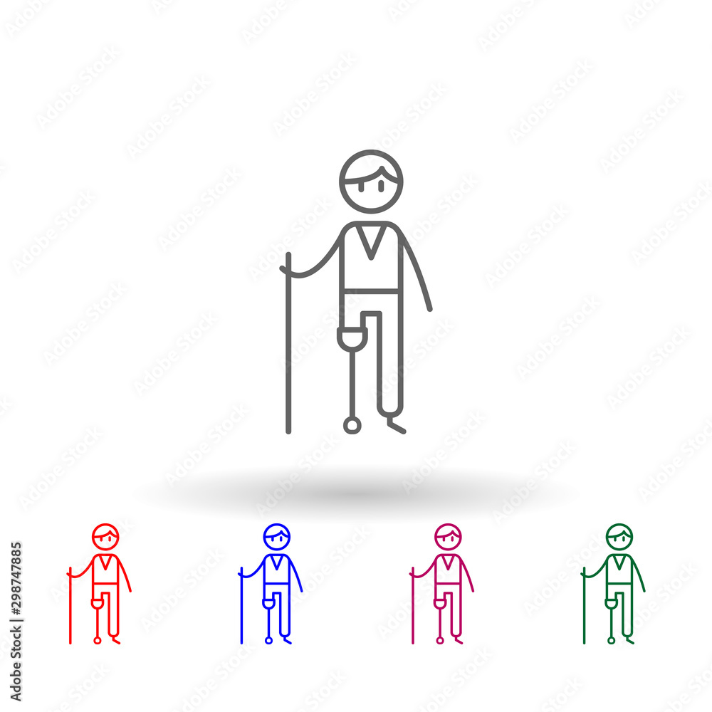 Poster prosthesis, physiotherapy, man multi color icon. simple thin line, outline vector of physiotherapy i