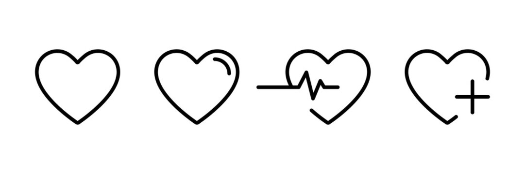 Heart icon in linear design isolated vector signs. Medicine concept. Medical health care. Love passion concept. Heart shape. Romantic design.