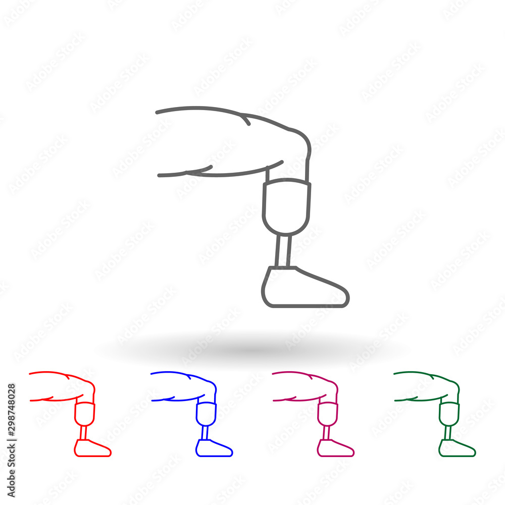 Poster prosthesis, physiotherapy, leg multi color icon. simple thin line, outline vector of physiotherapy i