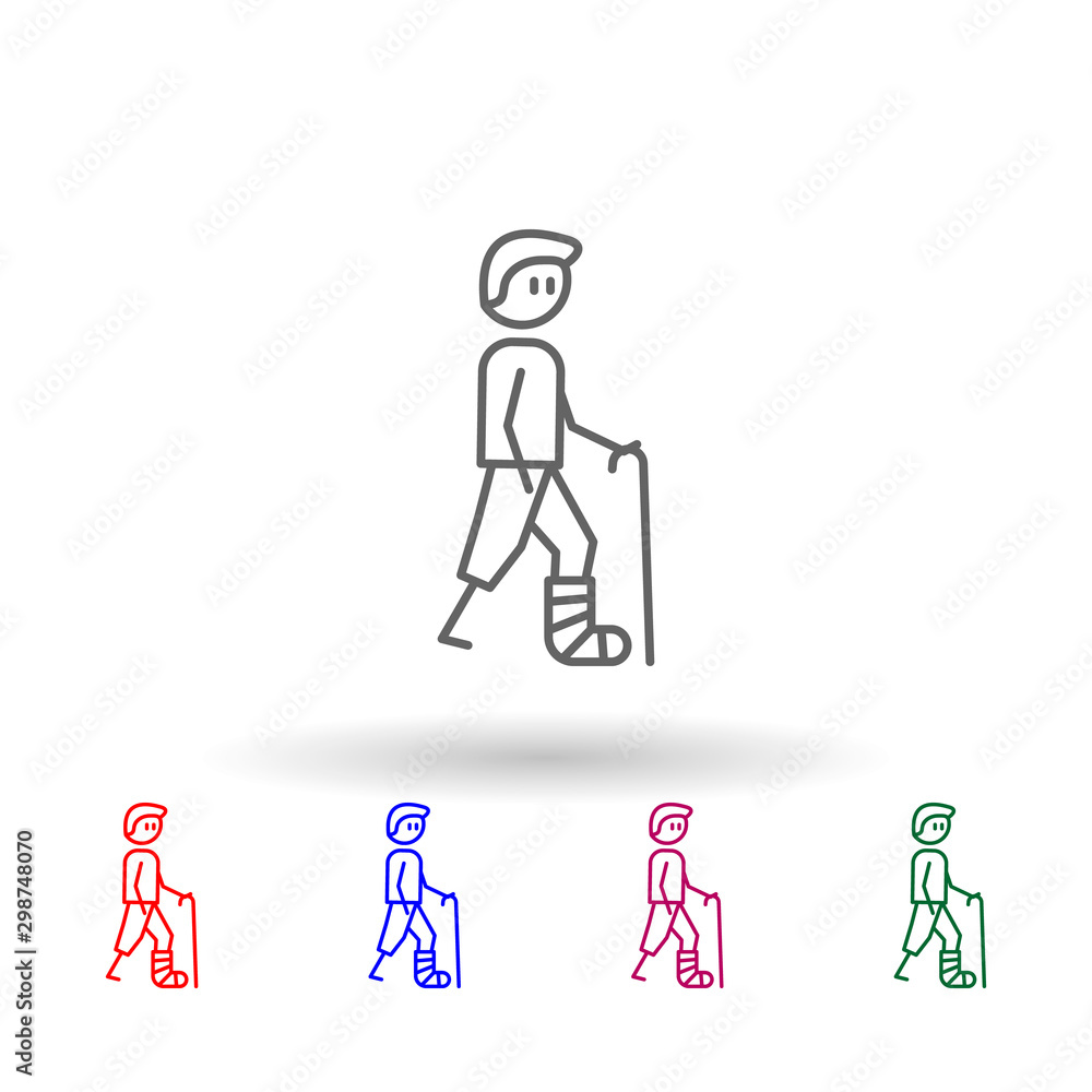 Poster broken leg, physiotherapy multi color icon. simple thin line, outline vector of physiotherapy icons 