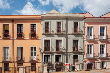 CAGLIARI, ITALY /OCTOBER 2019: Colorful houses in the old town