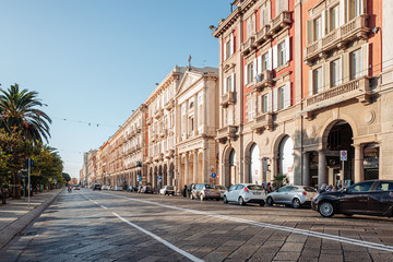 CAGLIARI, ITALY /OCTOBER 2019: Street life in the old town - obrazy, fototapety, plakaty