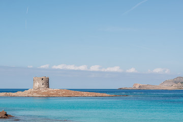 STINTINO, SARDINIA / OCTIBER 2019: View of the wonderful beach by the Asinara island