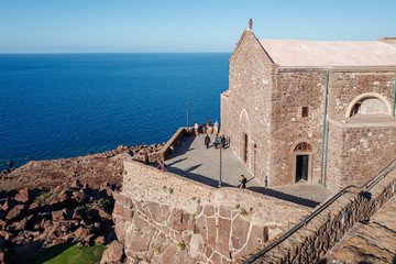 CASTELSARDO, SARDINIA / OCTOBER 2019: Church by the sea