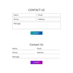 Contact form template. Web design forms set