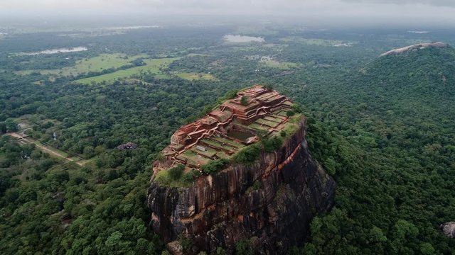 the amazing Lion Rock in Sigiriya, Sri Lanka. Aerial view of the tropical forest from the top