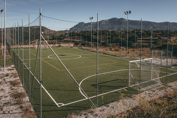Footbal pitch in the middle of the mountains in Orgosolo, Sardinia