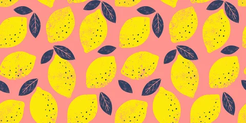 Printed roller blinds Yellow Vector lemon seamless pattern. Trendy bright summer background.