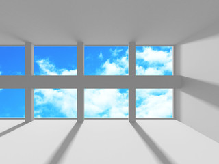 Futuristic White Architecture Design on Cloudy Sky Background