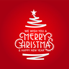 merry christmas ribbon pine tree greeting xmas red