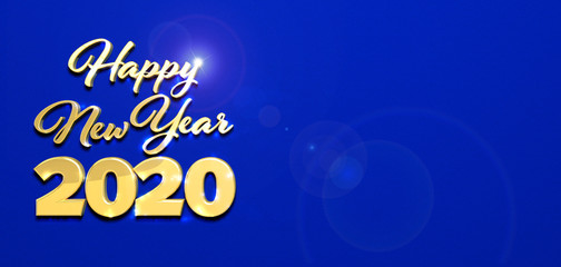 biglietto con scritte 3d oro happy new year 2020 su fondo blu con spazio per scrivere