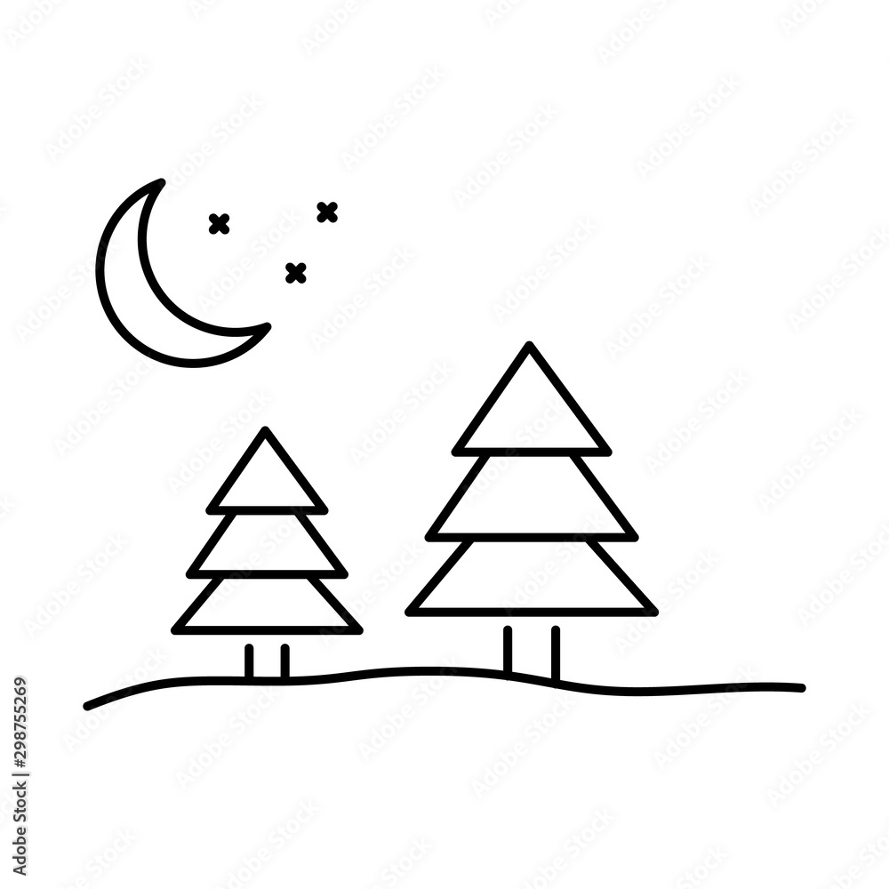 Poster winter trees moon snow icon. simple line, outline vector of christmas icons for ui and ux, website o