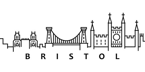 Bristol cityscape illustration. Simple line, outline vector of city landscape icons for ui and ux, website or mobile application on white background - obrazy, fototapety, plakaty