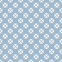Vector blue and white abstract geometric seamless pattern with floral shapes