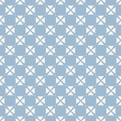 Fototapeta premium Vector blue and white abstract geometric seamless pattern with floral shapes