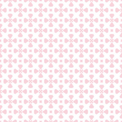 Simple pink vector geometric seamless pattern with flowers, squares, crosses