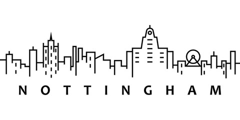 Nottingham cityscape illustration. Simple line, outline vector of city landscape icons for ui and ux, website or mobile application on white background