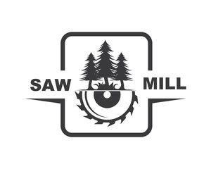 saw and pines tree  logo icon vector of saw mill wooden