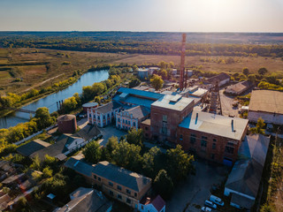 Old abandoned Sadovsky sugar factory in Voronezh region, aerial view