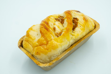 The Bread with Dried Shredded Pork and Mayonnaise Isolated on White Background