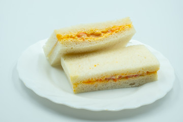 Crab Stick with Mayonnaise Sandwich Isolated on White Backgroud