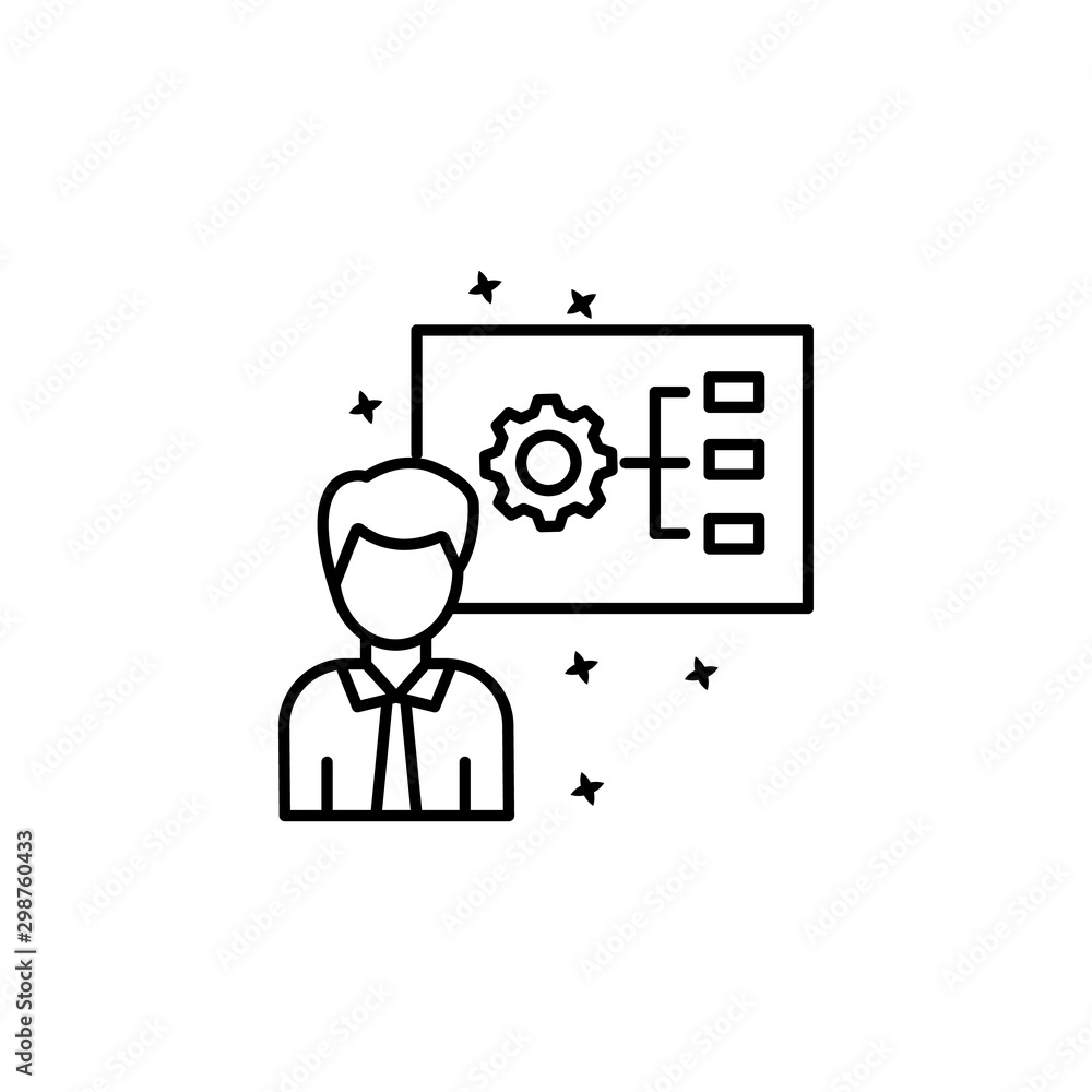 Poster Man gear project strategy icon. Simple line, outline vector of project management icons for ui and ux, website or mobile application