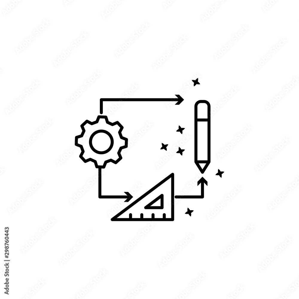 Poster gear pen ruler work icon. simple line, outline vector of project management icons for ui and ux, web
