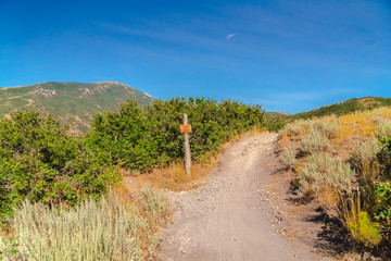 Anns Point hiking and biking trail with scenic view of mountain and blue sky