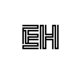 Initial two letter black line shape logo vector EH