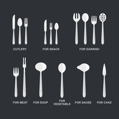 Cutlery set vector illustration for food design.