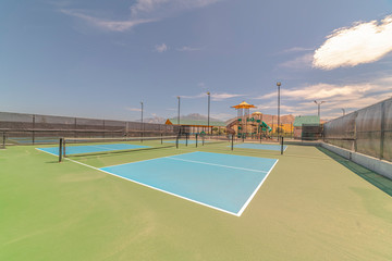 All weather green and blue pickleball court