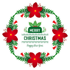 Vintage style red flower frame, for template merry christmas and happy new year. Vector