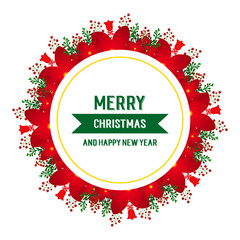 Concept for invitation card merry christmas and happy new year, with art of nature red flower frame. Vector