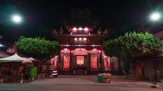 KAOHSIUNG, TAIWAN - Cih Ji temple at night, 4K time lapse