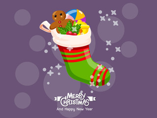 Christmas sock full of gifts inside. Vector clipart illustration for stockings or socks collection. Celebration event for Birthday and Merry Christmas , Newyear